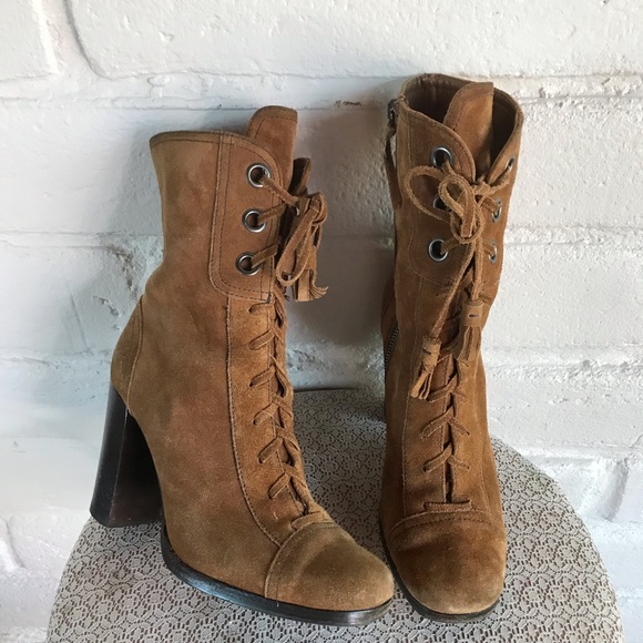 Miu Miu Shoes - Miu Miu Lace Up Heeled Boot Suede Tassel Boho Chic